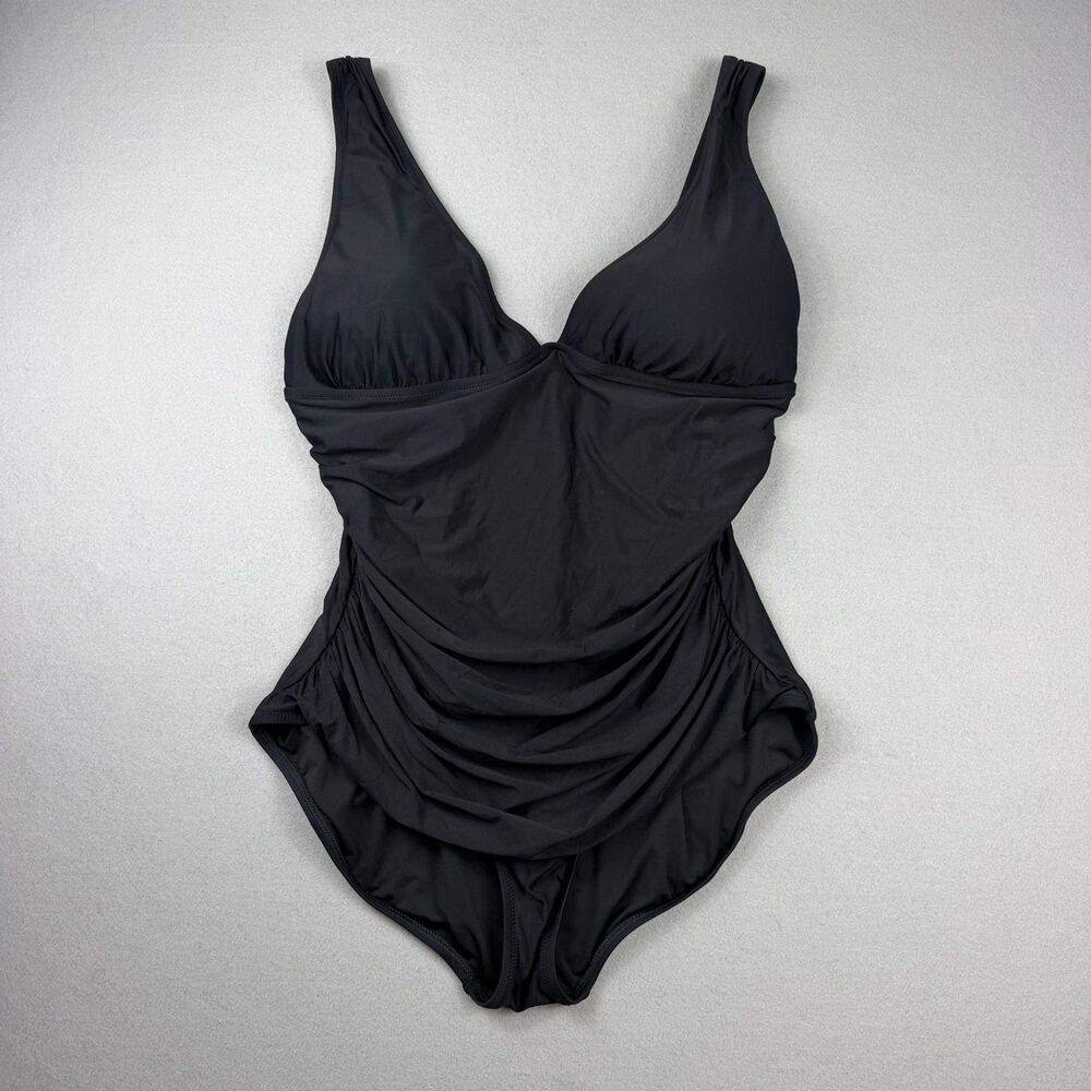 J.Crew Tummy Control Ruched One Piece Swimsuit V Neck Black Women’s Size 18